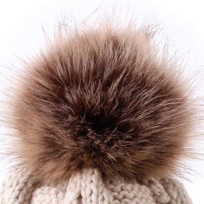 2PCS Parent-Child Knit Hat Family Matching Winter Warmer Hat Mother & Baby Crochet Beanie Ski Cap with Pom - color: Khaki