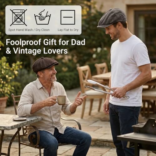ZLYC Newsboy Cap for Men Summer Flat Cap Lightweight Beret Hat - color: Herringbone Dark Brown