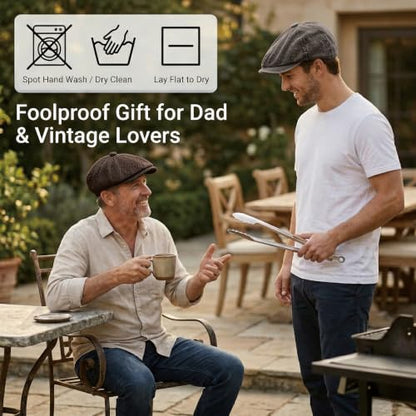 ZLYC Newsboy Cap for Men Summer Flat Cap Lightweight Beret Hat - color: Herringbone Dark Brown