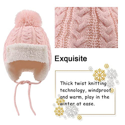 Peecabe Winter Kids Beanie Hat Baby Knitted Hats Fleece Earflap Toddler Cap - color: Pink, size: 2-5T