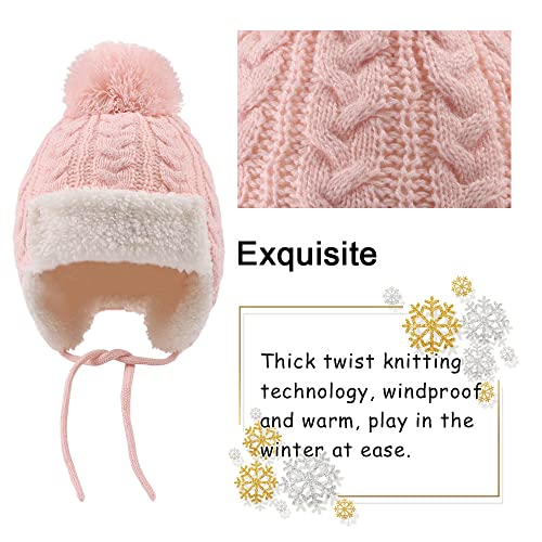 Peecabe Winter Kids Beanie Hat Baby Knitted Hats Fleece Earflap Toddler Cap - color: Pink, size: 2-5T