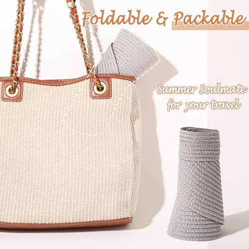 Chicingyou Sun Visor Hat for Women Wide Brim Straw Visors Beach Hat Ponytail UV UPF Packable Foldable Travel - color: Grey