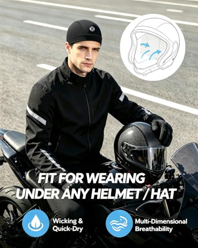 3-Pack Cooling Skull Cap Breathable Mesh Helmet Liner for Men Women - color: Black+blue+white