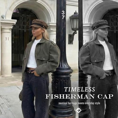 Funky Junque Greek Fisherman Newsboy Cap, Cotton Captains Bakerboy Hat - color: Leopard