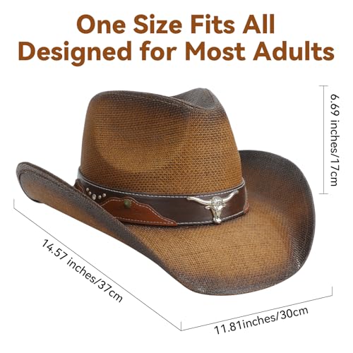 WQWOVRVO Cowboy Hat,Cowgirl Hat,Western Cowboy Hats for Women/Mens/Straw Wide with Shapeable Brim Cowboy Hat for Womens - color: Brown