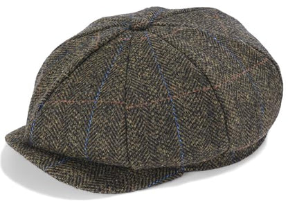 Mens Newsboy Cap High Woolen Tweed Gatsby Hat Ivy Cabbie Flat Golf Cap for Fathers Women Unisex - color: Herringbone Plaid Brown, size: 7-7 1/8