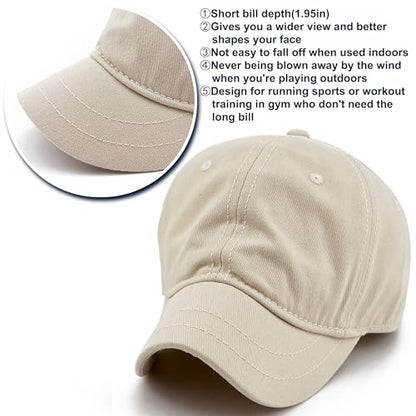 Loneshark Short Brim Baseball Cap for Running Small Bill Umpire Hat - color: Beige