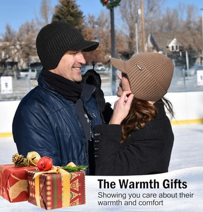 Wmcaps Winter Beanie with Brim & Ear Flaps, Fleece Lined Hat for Men Women - color: Navy Blue