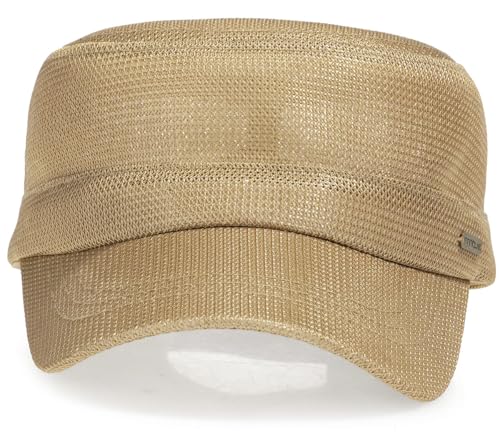 Initlove Cadet Army Cap for Men Women Military Hat Mesh Flat Top Hats for Summer - color: Khaki