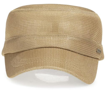 Initlove Cadet Army Cap for Men Women Military Hat Mesh Flat Top Hats for Summer - color: Khaki