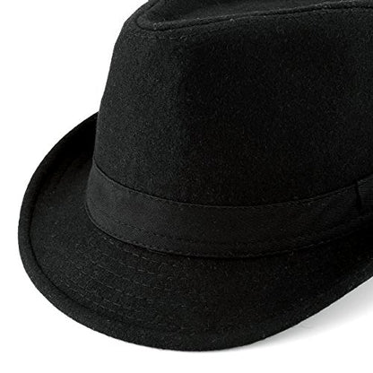 Unisex Classic 20s Trilby Fedora-Hat with Black Band Fashion Casual Jazz Wool Cap (Black)