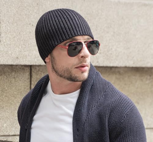 ZLYC Men Winter Knit Fisherman Beanie Hat Fashion Warm Daily Skull Cap - color: Solid Charcoal