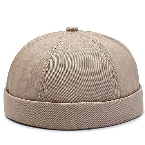 Gogobear Mens Brimless Docker Beanie Adjustable Rolled Cuff Sailor Cap - color: Khaki