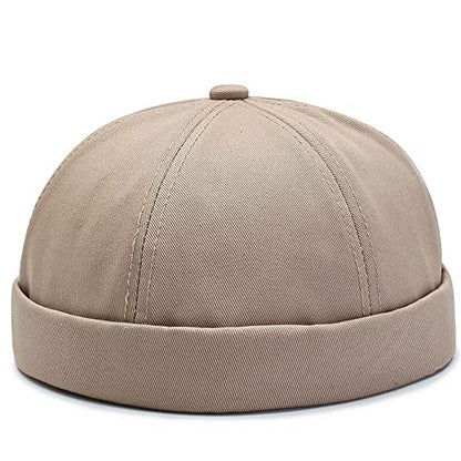 Gogobear Mens Brimless Docker Beanie Adjustable Rolled Cuff Sailor Cap - color: Khaki