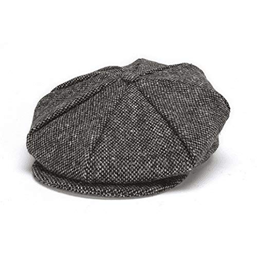 Hanna Hats Traditional Irish Tweed Eight Piece Cap. Unisex Newsboy Cap. Button Crown & Taffeta Lining. 100% Made in Ireland. - color: Granite Grey Salt & Pepper, size: Small