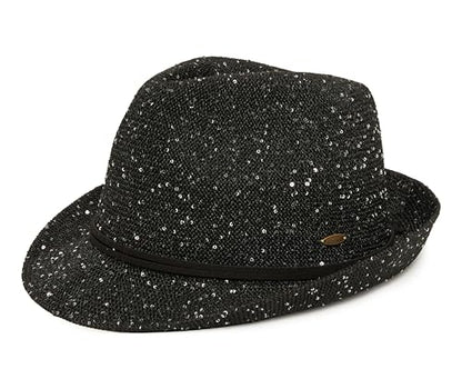 Funky Junque Short Brim Fedora Packable Sun Hat for Women - color: Sequin - Black