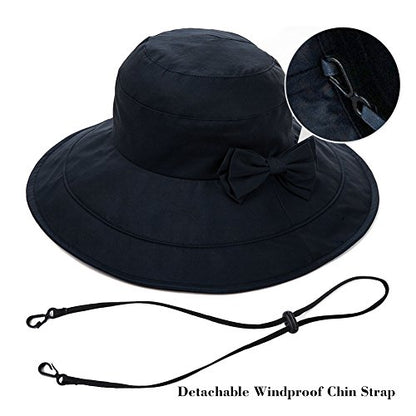 Comhats Packable Summer Cotton Sun Hat Bucket for Women UV Protection Wide Brim Beach Gardening Travel 54-64CM - color: Navy, size: Large