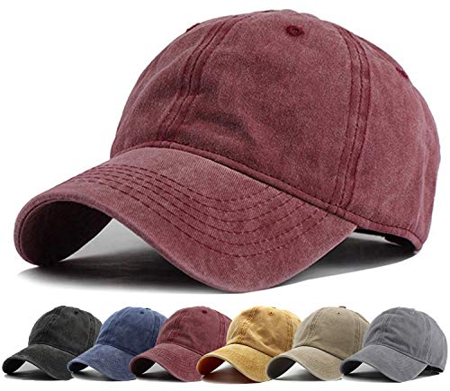 HH HOFNEN Baseball Cap Washed Cotton Unstructured Vintage Hat for Men Women - color: #1 Burgundy