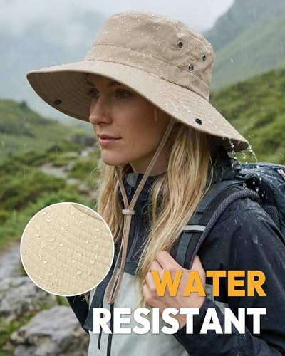 Women Sun Hat with Ponytail Hole Wide Brim Bucket Sun Protection for Summer - color: Beige