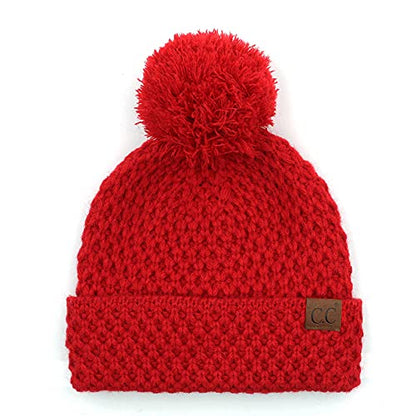 C.C Exclusives Women's Winter Seed Stitched Confetti Pom Beanie Hat (HAT-1816)(HAT-2214)(HAT-2085)(HAT-3841) - color: Bee Stitch Pattern-red