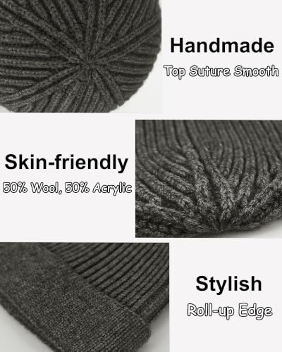 vidsel Thin Wool Fisherman Beanie for Men Short Knit Cuff Trawler Watch Hat - color: 1pcs-dark Gray