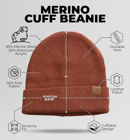 Tough Headwear Merino Wool Beanie - Moisture Wicking Winter Hats for Women - Stretchy Mens Beanie - Breathable Wool Hat - color: Basic - Bronze