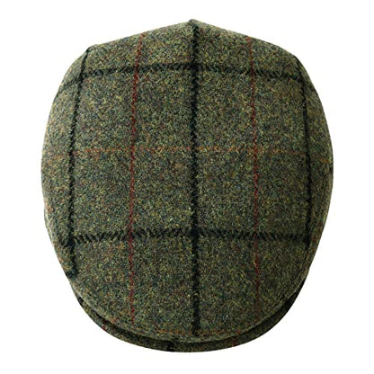FEINION Men's Wool Tweed Newsboy Ivy Cap Gatsby Golf Flat Hat - color: Plaid Light Green, size: 7 3/4