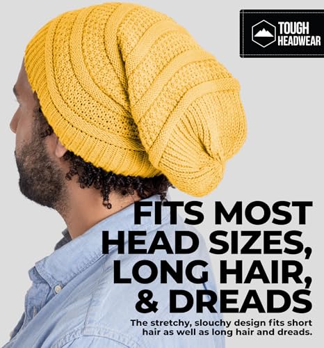 Tough Headwear Slouchy Oversized Beanie Hat - Warm Winter Hats for Women - Stretch Fit Mens Beanie - color: Mustard