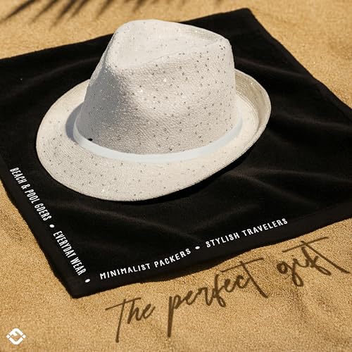 Funky Junque Short Brim Fedora Packable Sun Hat for Women - color: Sequin - White