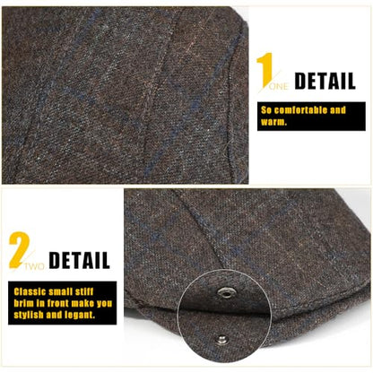 Sumolux Mens Newsboy Cap Winter Beret Hat Cabbie Flat Cap - color: B Coffee