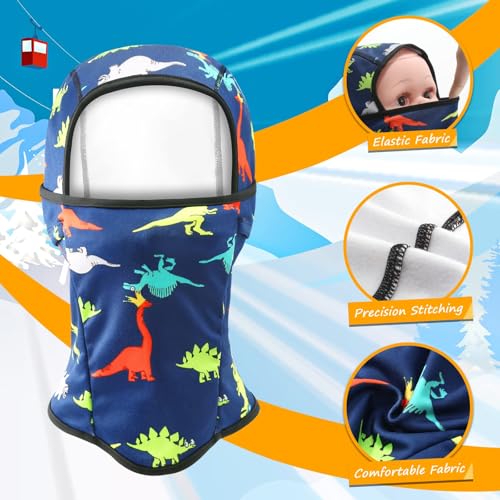 BAVST Toddler Boys Winter Balaclava Hat Windproof Kids Warm Ski Full Face Cover Baby Girls Cold Weather Snow Hat - color: A-navy+black Dinosaur, size: 2-8 Years