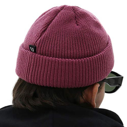 UNDERCONTROL Logo Label Patch Unisex Fall Winter Short Thick Cuffed Rollup Warm Beanie Korea Trawler Fisherman Knit Skull Hat - color: U Strap Pink
