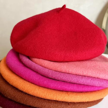 Women Classic French Beret Hat Irish Painter Cap Warm Wool Artist Beanie Hat Lady Fancy Dress - color: B-red