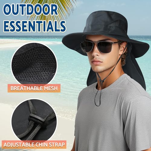 NPJY Sun Fishing Hats with Neck Flap for Men Women UV Sun Protection - color: Pure Lightgrey(with Neck Flap)