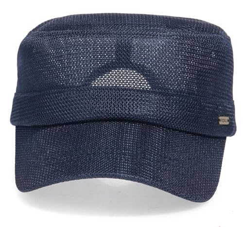 Initlove Cadet Army Cap for Men Women Military Hat Mesh Flat Top Hats for Summer - color: Navy