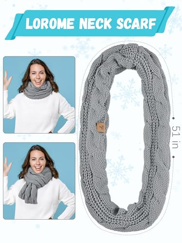 LOROME Winter Beanie Hat Scarf Gloves, Warm Fleece Knit Neck Scarf Set Gift - color: Light Gray