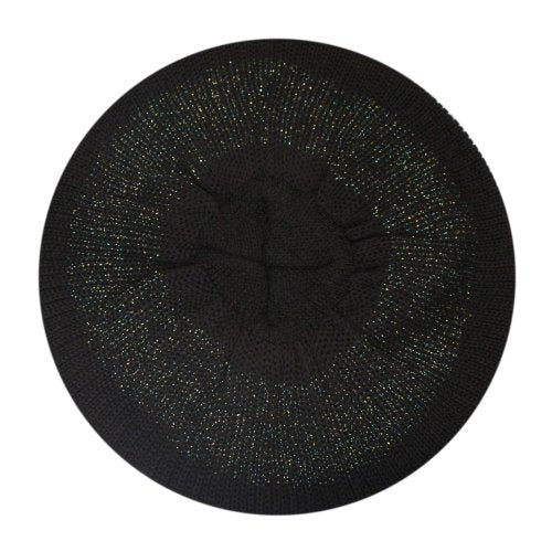 Morehats Women's Warm Metallic Stripe Knit Beret Hat - color: Black