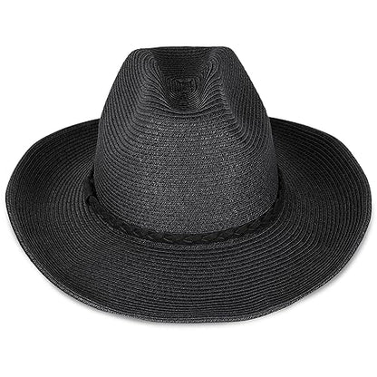 Lucky Brand Women's Straw Cowboy Hat | Rope Design | Western | Style | Fashion | Sun Protection | Breathable - color: Woven Western - Black