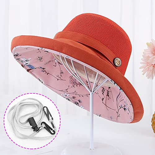 Women Wide Brim Sun Hats Metal Wired Edge Summer UV Protection Beach Fishing Hat for Hiking Garden Travel Chin Strap - color: M9163-jvse, size: One Size