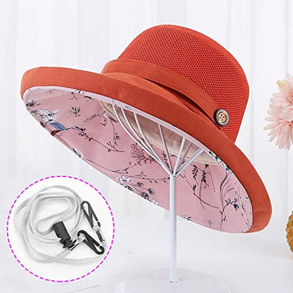 Women Wide Brim Sun Hats Metal Wired Edge Summer UV Protection Beach Fishing Hat for Hiking Garden Travel Chin Strap - color: M9163-jvse, size: One Size