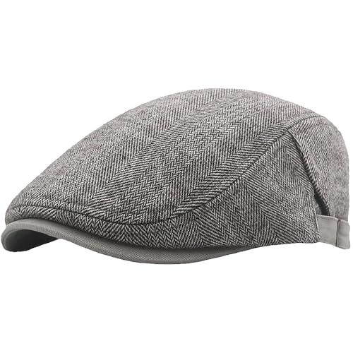 Mens Herringbone Tweed Newsboy Cap Flat Ivy Gatsby Hat Adjustable Cabbie Cap for Women - color: Light Khaki