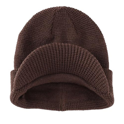 Home Prefer Mens Wool Blend Winter Hat Double-Layer Warm Knit Pre-Curve Visor Beanie Brimmed Beanies Hat for Men Women - color: Coffee