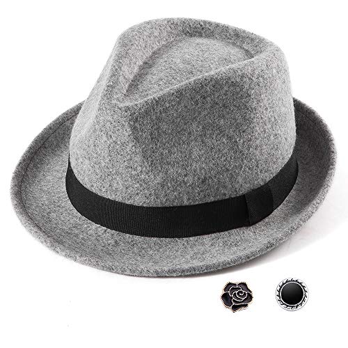LADYBRO Straw Trilby Fedora Hat for Men Women 1920s Wool Felt Panama 7 1/4 - color: 10 Grey, Size: 7 1/4 (58cm), Fits 22" - 22 7/8"