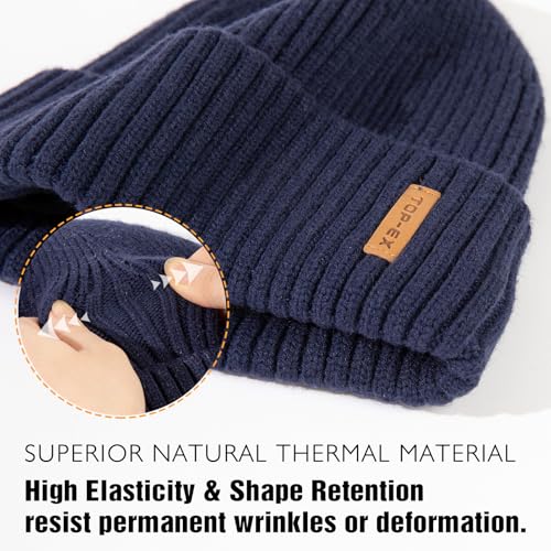 TOP-EX DryKnit™ Waterproof L/XL/XXL Winter Fleece Lined Beanie Hat for Men Women Warm Knit Watch Skull Cap Cold Weather - color: Navy(harbor), size: X-Large-XX-Large