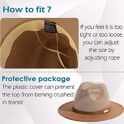 Fedora Hats for Men Wide Brim Panama Hat with Classic Belt - color: Z-beige Belt Khaki