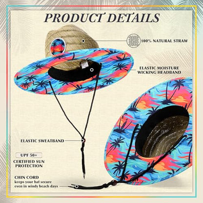 Cuffbow 2 Pack Straw Sun Hats for Women Men - style: Palm Tropical