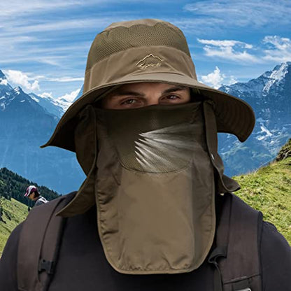 Fishing Hat for Men Sun Protection Hat with Removable Neck Flap Face Cover - color: Green