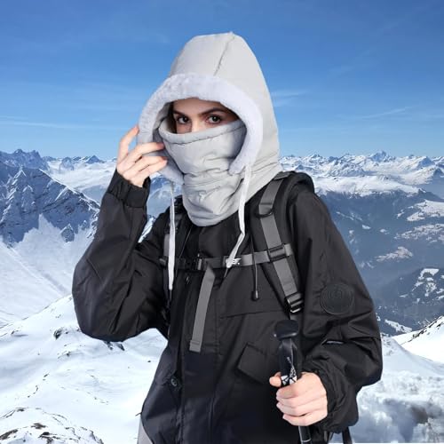 HUAMULAN Unisex Winter One Piece Balaclavas Hoodie Ski Snow Hats Earmuff - color: Gray