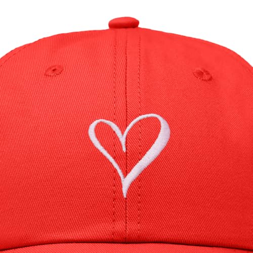 Hand Drawn Heart Hat Womens Embroidered Baseball Cap - color: Red