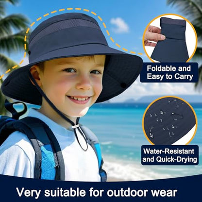 ZOORON Outdoor Kids Sun Hat UPF 50+ Quick Dry Bucket Hat for Boys Girls - color: 2pack-navy/Dark Grey